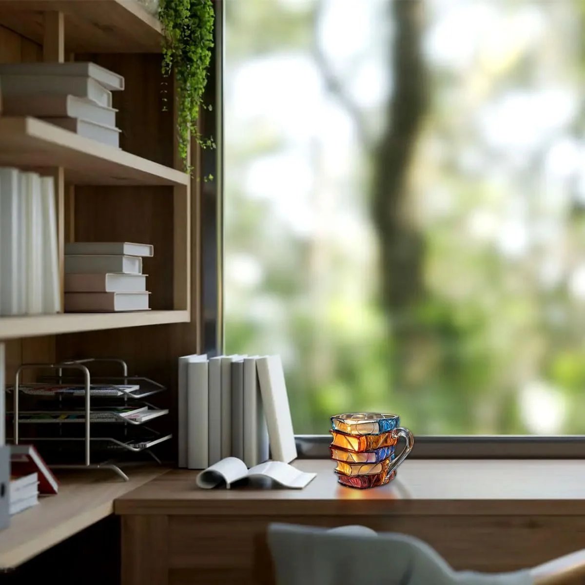 Innovative 3D Painting Book Coffee Cup, Unique Stacked Book Mug, Perfect Gift for Literature Lovers, Creative Colorful Book Gift