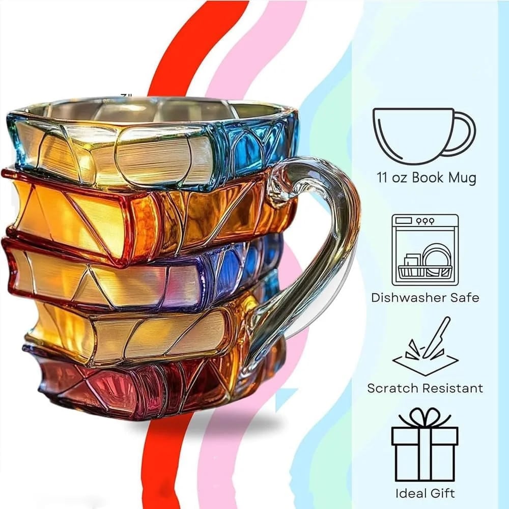 Innovative 3D Painting Book Coffee Cup, Unique Stacked Book Mug, Perfect Gift for Literature Lovers, Creative Colorful Book Gift