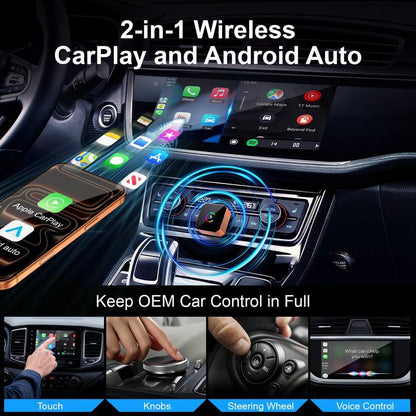 ⏰LAST CHANCE! Buy 2 Get 1 FREE!🔥 Wireless CarPlay & Android Auto Adapter – Fast Bluetooth 5.3, Zero Delay, Hands-Free Calling, USB-C Charging