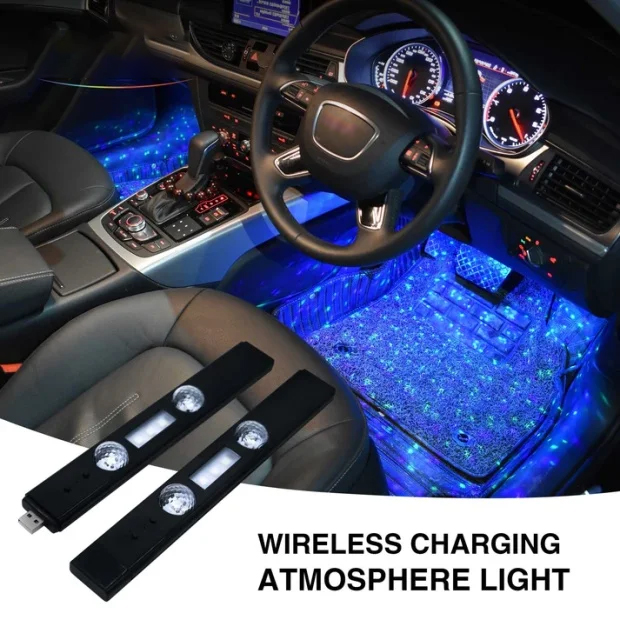 🚗✨  Wireless Car Interior Ambient Lights 2-in-1 Star Pattern + Warm Light · USB Rechargeable · Car & Room Decoration